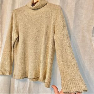 TSE Vintage Neutral Oat 100% Silk Turtleneck Sz. M